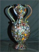 Millefiori Art Glass, Two Handled Vase