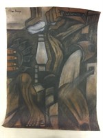 Diego Rivera, Charcoal & Pastel Mural Study Signed