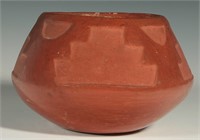 SANTA CLARA CARVED REDWARE POTTERY BOWL