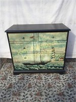 "Sailboat & Lighthouse" Painted Chest-of-Drawers