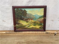 Framed Landscape and House Painting