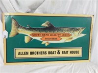 METAL SOUTH BEND QUALITY LURES SIGN 12"T X 22"W