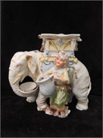 BISQUE ELEPHANT AND GIRL FIGURINE 8"T