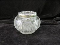 GLASS VANITY JAR WITH ORNATE STERLING LID 3.25"T
