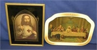 2 Vintage Last Supper & Jesus Framed Prints