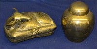 Solid Brass Animal Trinket Box & Covered Vase