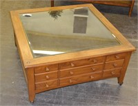 Large Oak Glass Shadow Box Top Coffee Table