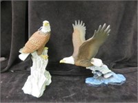 PAIR BISQUE EAGLE FIGURINES 10"TALLEST