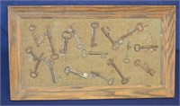 17 Antique Skeleton Keys on Display Board