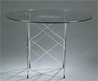 Mid-century modern chrome & glass dining table.