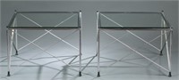 Pair of Mid-Century chrome & glass side tables.