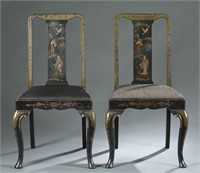 Pair of Berkey & Gay japanned side chairs.