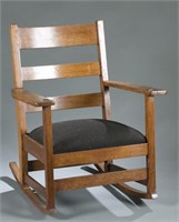 An L & JG Stickley oak rocker, #803.