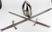 2 Swords & Sparring Helmet Medieval Reinactment