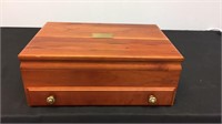 CHERRY SILVERWARE BOX WITH BRASS HANDLES AND