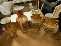FOUR VINTAGE HAND PAINTED ASIAN VASES