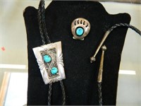 Sterling Bolo Ties W/Turquoise Stones