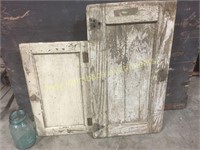 Pair of old chippy white paint wood cabinet doors