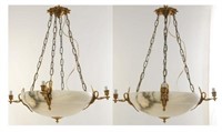 Pair Empire Style Alabaster & Bronze chandeliers