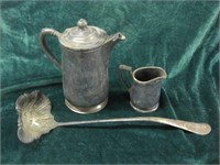 Silver Plated Coffee Pot, Creamer and Ladle