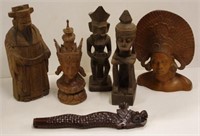 Five carved timber Oriental figures