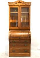 American oak antique cylinder roll desk