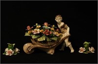 Large Capo di Monte - flower cart & candle sticks