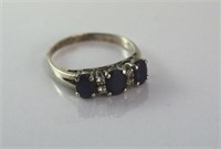 Silver and 3 sapphire ring