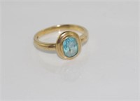 9ct yellow gold and blue stone ring