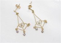Delicate 9ct yellow gold and diamond drop earrings