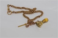 Antique 9ct gold Albert with citrine seal & t-bar