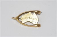 9ct gold hallmarked wishbone & Australia brooch