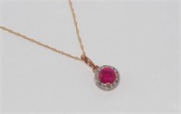 10ct rose and white gold natural ruby pendant