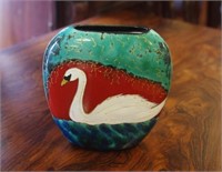 Sarah Ewin ceramics hand painted swan vase
