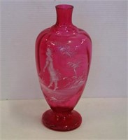 Early Mary Gregory cranberry glass vase