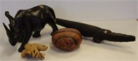 Four assorted carved timber animal figures