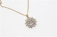 9ct yellow / white gold diamond star burst pendant