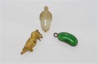 Three vintage charms including 9ct kookaburra