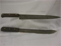 2 Large Iron Butcher Knives