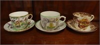 Three assorted English breakfast cups & saucers