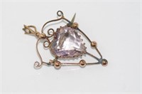 Vintage 9ct stone set pendant / brooch
