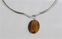 Sterling silver collar and tiger's eye pendant