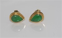 14ct yellow gold and green stone earrings