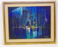 Joyce Bathie "city lights II" oil on board