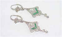18ct white gold diamond emerald earrings