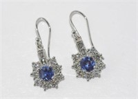 18ct white gold Ceylon sapphire & diamond earrings