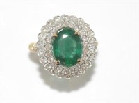 18ct two tone gold, emerald and diamond ring