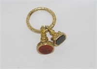 Antique 9ct gold split ring with 2 seals