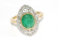 18ct two tone gold, emerald and diamond ring