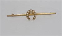 Vintage large 12ct gold bar brooch with horseshoe